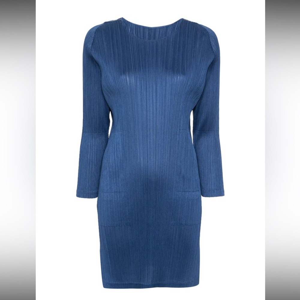 Issey Miyake Pleats Please Red Sheath Dress with 3/4 Sleeves